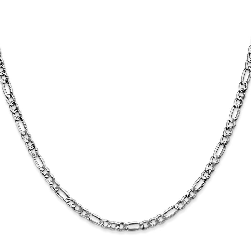 14K White Gold 3.5mm Semi-Solid Figaro With Lobster Clasp Chain Necklace