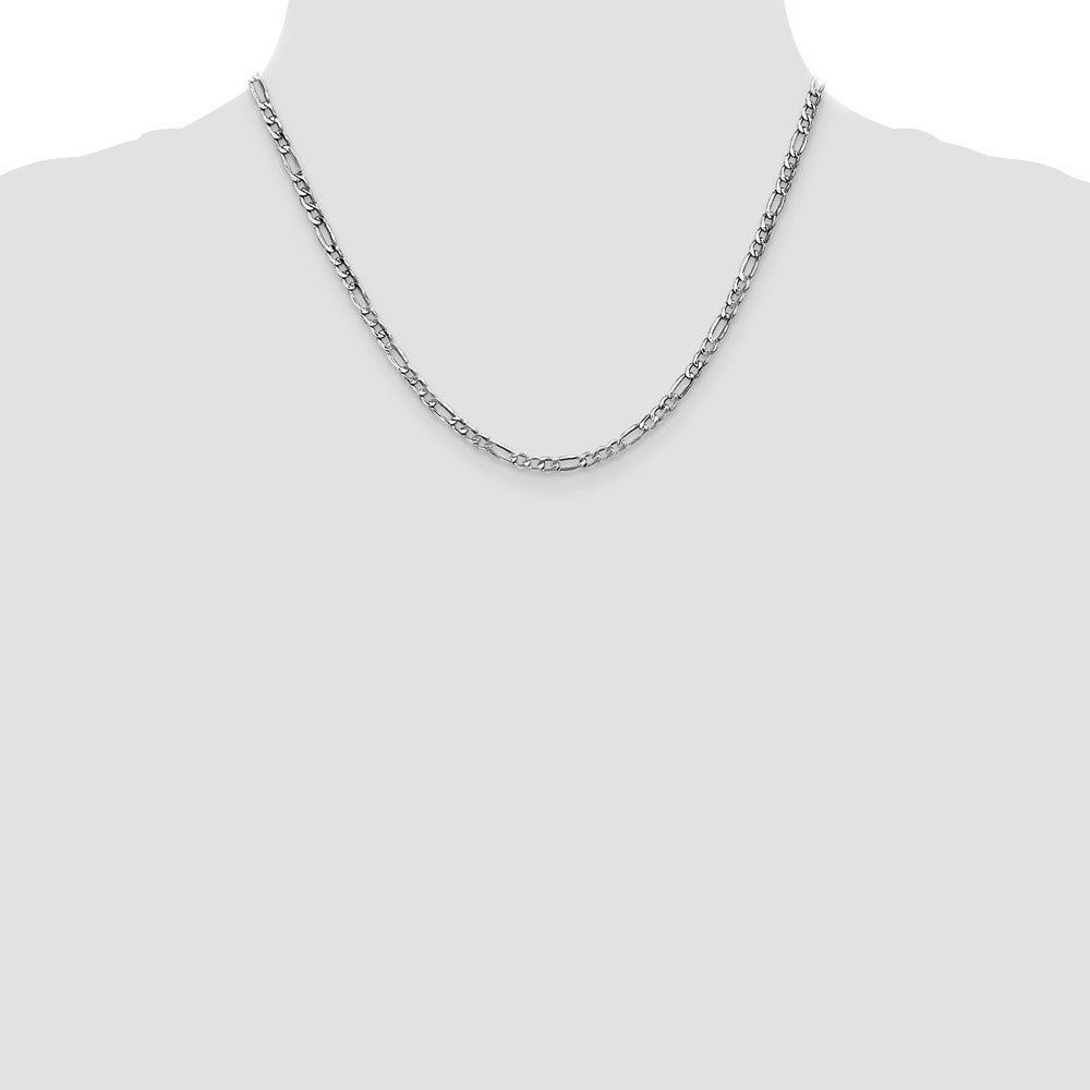 14K White Gold 3.5mm Semi-Solid Figaro With Lobster Clasp Chain Necklace