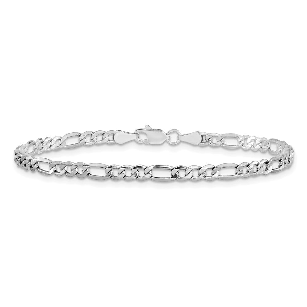 14K White Gold 3.5mm Semi-Solid Figaro With Lobster Clasp Chain Anklet
