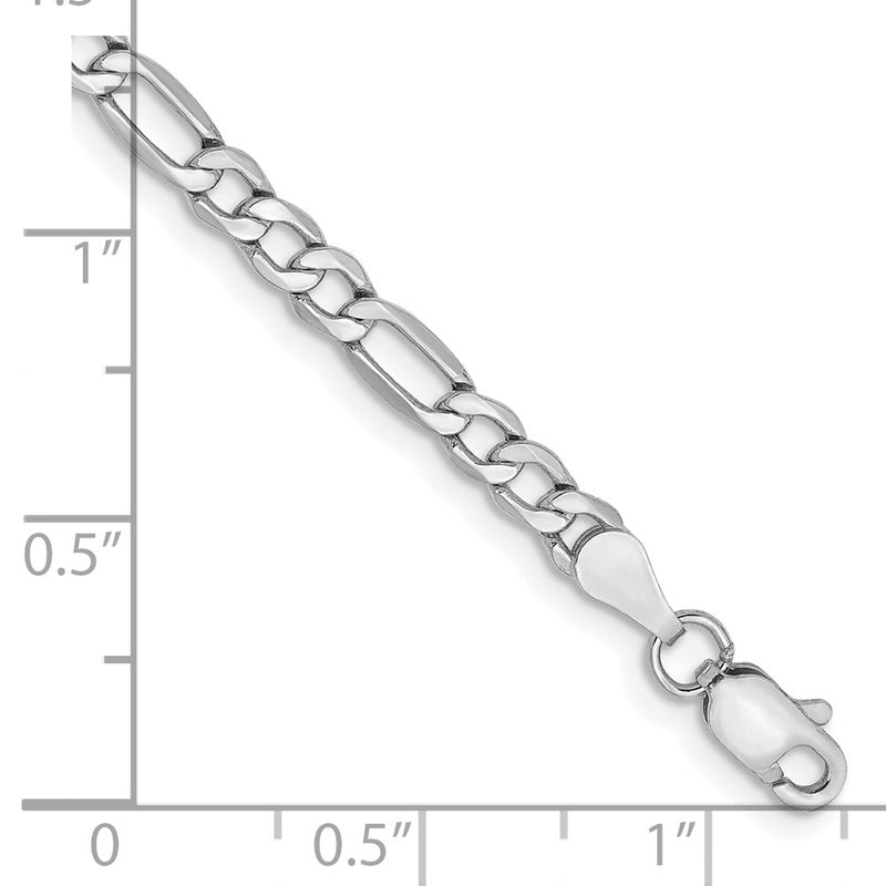 14K White Gold 3.5mm Semi-Solid Figaro With Lobster Clasp Chain Bracelet