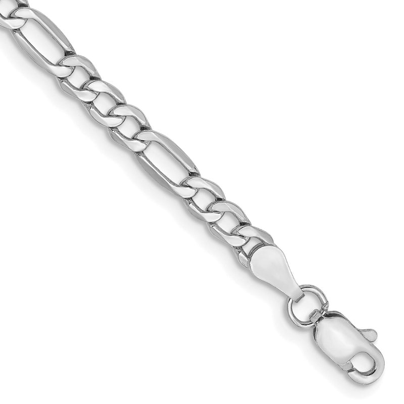 14K White Gold 3.5mm Semi-Solid Figaro With Lobster Clasp Chain Bracelet