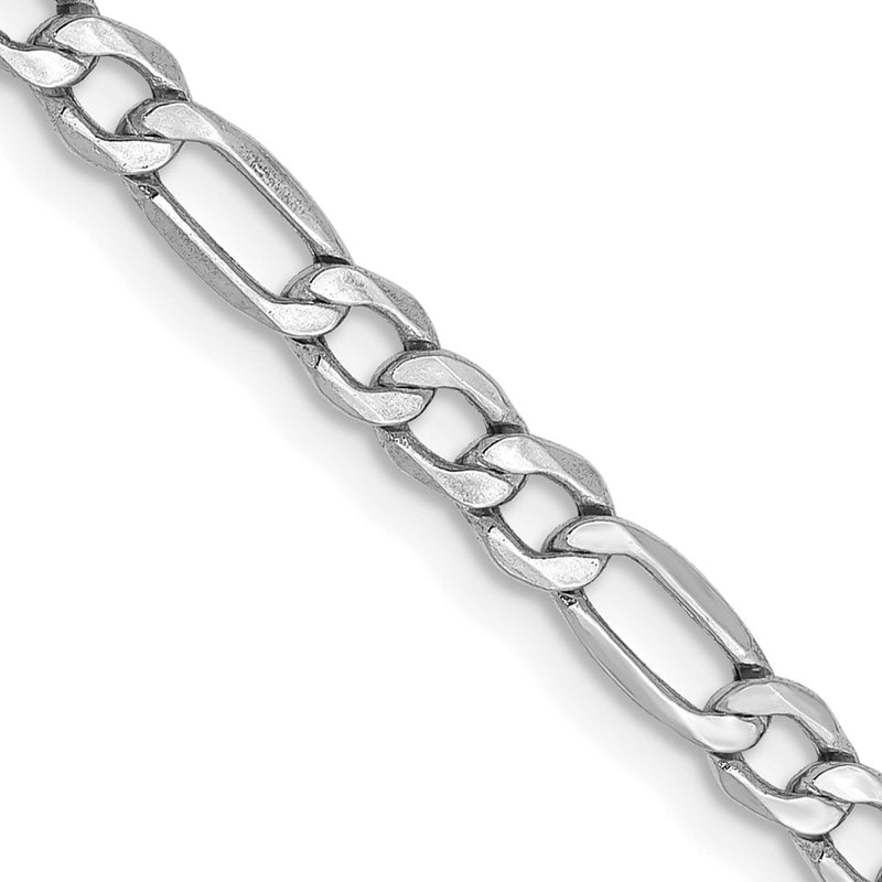 14K White Gold 3.5mm Semi-Solid Figaro With Lobster Clasp Chain Necklace
