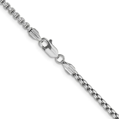 14K White Gold 20 Inch 2.45mm Semi-Solid Round Box With Lobster Clasp Chain Necklace