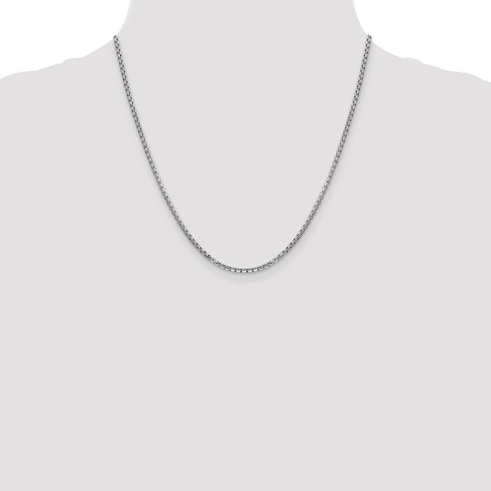 14K White Gold 20 Inch 2.45mm Semi-Solid Round Box With Lobster Clasp Chain Necklace