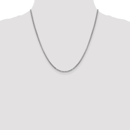 14K White Gold 20 Inch 2.45mm Semi-Solid Round Box With Lobster Clasp Chain Necklace