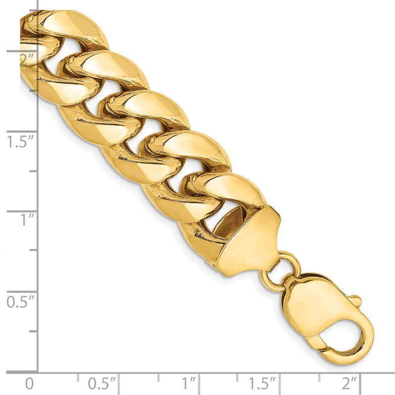 14K Yellow Gold 13.2mm Semi-Solid Miami Cuban With Lobster Clasp Chain Bracelet