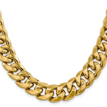 14k Yellow Gold 15mm Semi-Solid Miami Cuban Chain Necklace