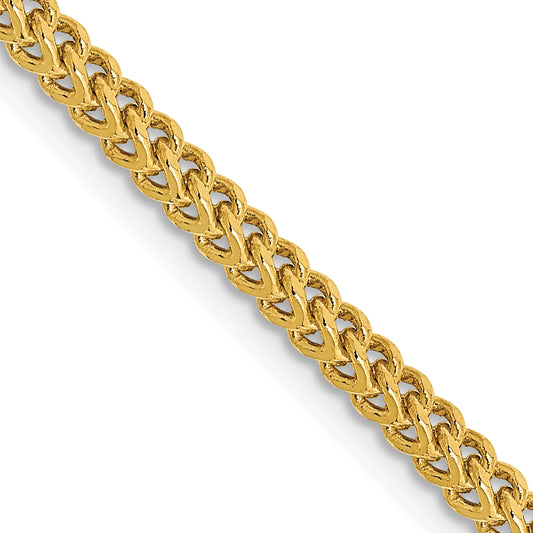 14K Yellow Gold 20 Inch 2.2mm Semi-Solid Franco With Lobster Clasp Chain