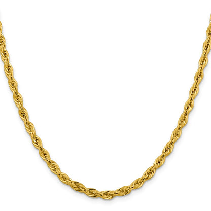 14K Yellow Gold 4.25mm Semi Solid Rope With Lobster Clasp Chain Necklace