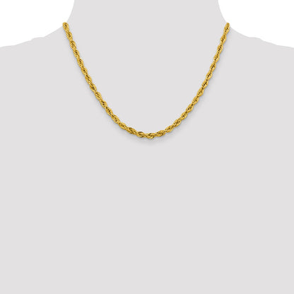 14K Yellow Gold 4.25mm Semi Solid Rope With Lobster Clasp Chain Necklace