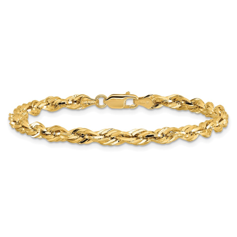 14K Yellow Gold 4.25mm Semi Solid Rope With Lobster Clasp Chain Bracelet