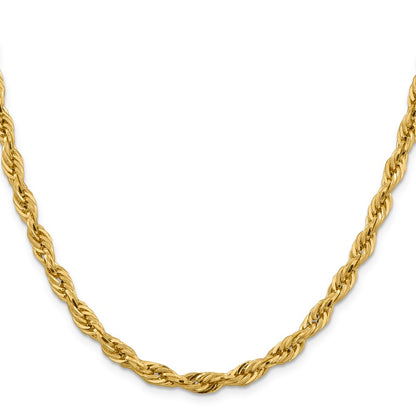 14K Yellow Gold 5.4mm Semi Solid Rope With Lobster Clasp Chain Necklace