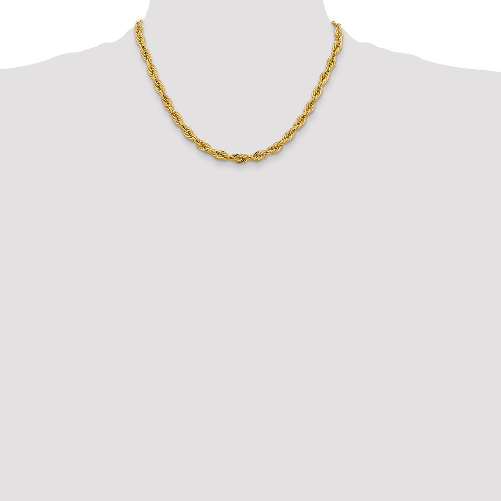 14K Yellow Gold 5.4mm Semi Solid Rope With Lobster Clasp Chain Necklace