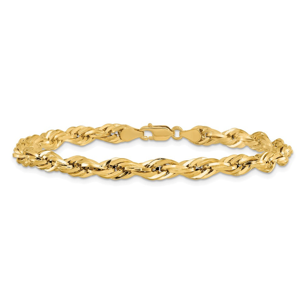 14k Yellow Gold 5.4mm Semi Solid Rope with Lobster Clasp Chain Bracelet