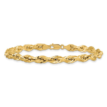 14k Yellow Gold 5.4mm Semi Solid Rope with Lobster Clasp Chain Bracelet