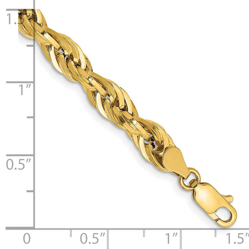 14k Yellow Gold 5.4mm Semi Solid Rope with Lobster Clasp Chain Bracelet