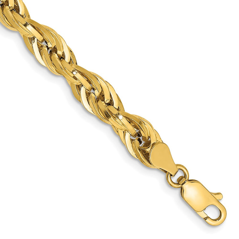 14k Yellow Gold 5.4mm Semi Solid Rope with Lobster Clasp Chain Bracelet