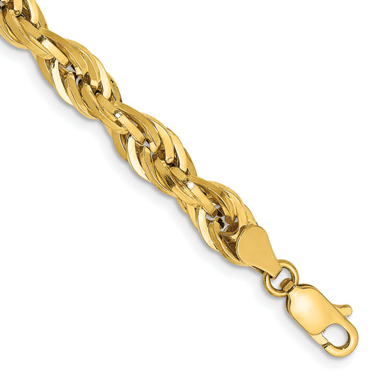 14k Yellow Gold 7 inch 5.4mm Semi Solid Rope with Lobster Clasp Chain