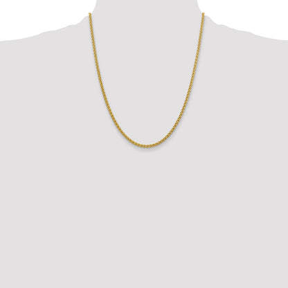 14K Yellow Gold 22 Inch 2.75mm Semi-Solid Wheat With Lobster Clasp Chain Necklace