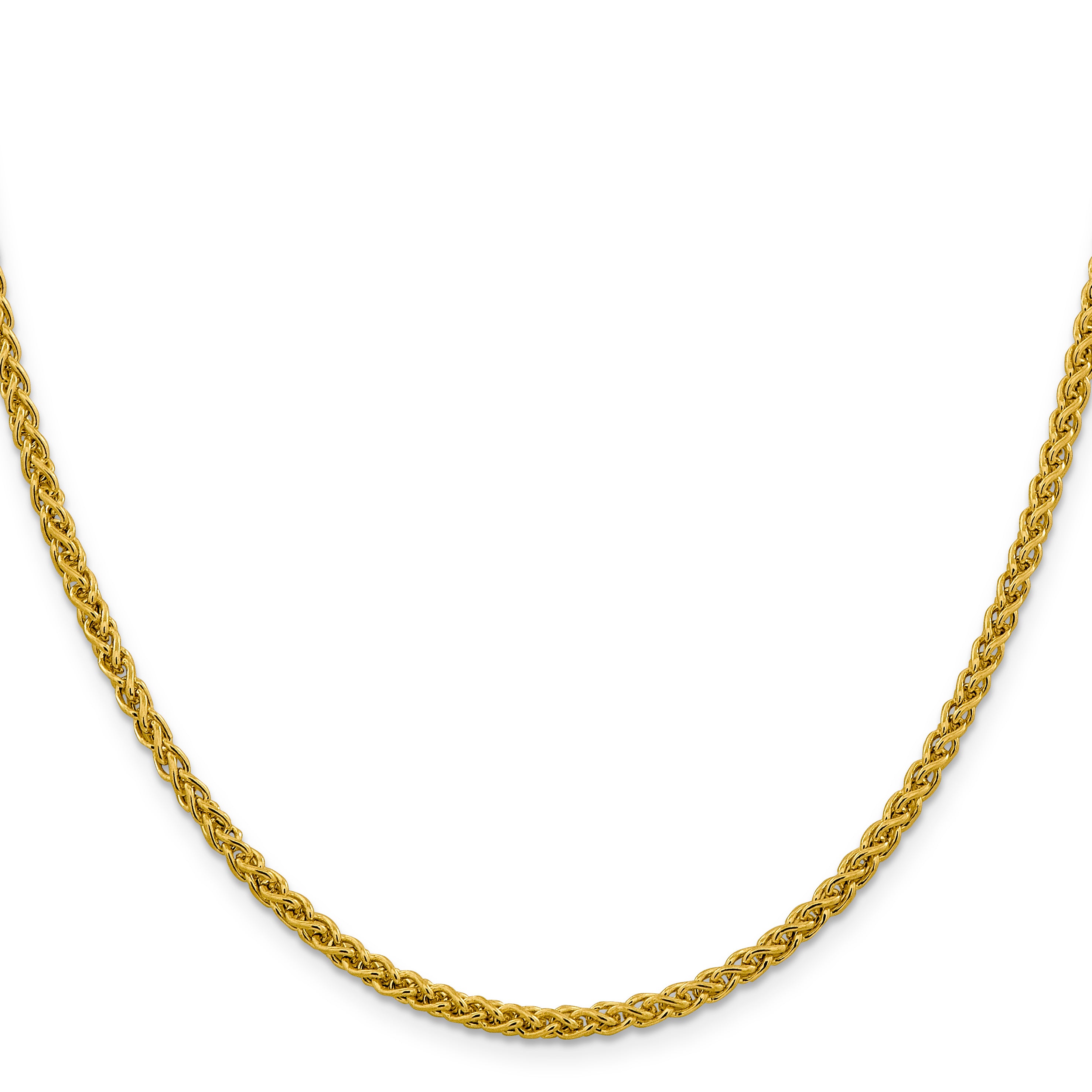 14K Yellow Gold 18 inch 3.45mm Semi-Solid Wheat with Lobster Clasp Chain Necklace
