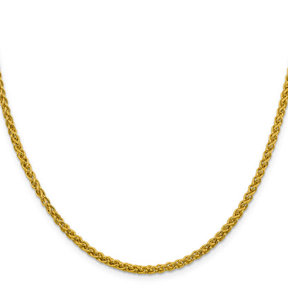 14K Yellow Gold 18 inch 3.45mm Semi-Solid Wheat with Lobster Clasp Chain Necklace