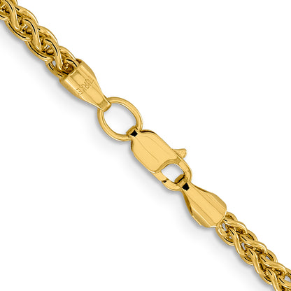 14K Yellow Gold 18 inch 3.45mm Semi-Solid Wheat with Lobster Clasp Chain Necklace