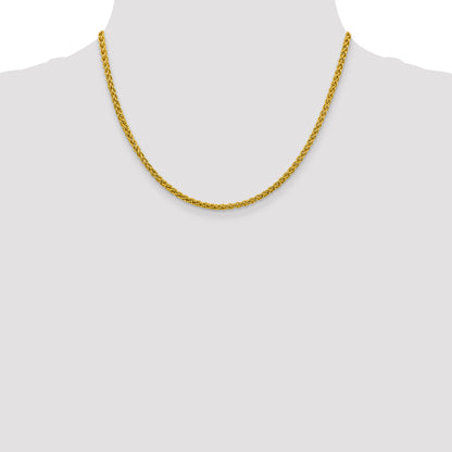 14K Yellow Gold 18 inch 3.45mm Semi-Solid Wheat with Lobster Clasp Chain Necklace