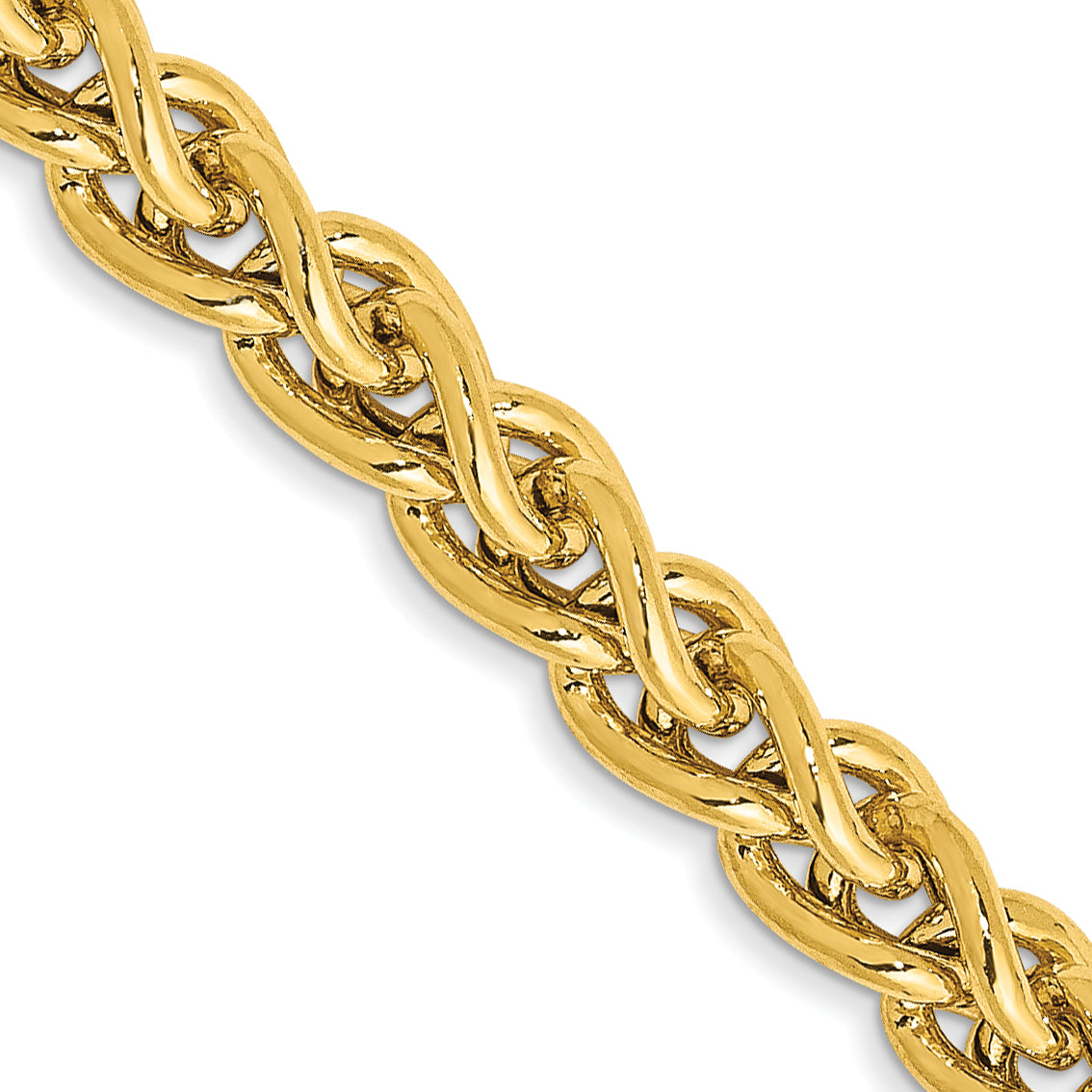 14K Yellow Gold 22 Inch 4.15mm Semi-Solid Wheat With Lobster Clasp Chain Necklace