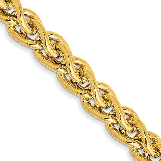 14K Yellow Gold 22 Inch 4.15mm Semi-Solid Wheat With Lobster Clasp Chain Necklace