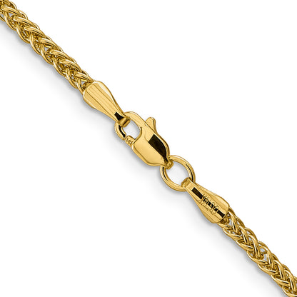 14K Yellow Gold 24 Inch 2.35mm Semi-Solid 3-Wire Wheat With Lobster Clasp Chain Necklace