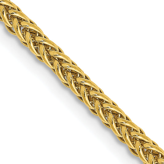 14K Yellow Gold 20 Inch 2.35mm Semi-Solid 3-Wire Wheat With Lobster Clasp Chain Necklace
