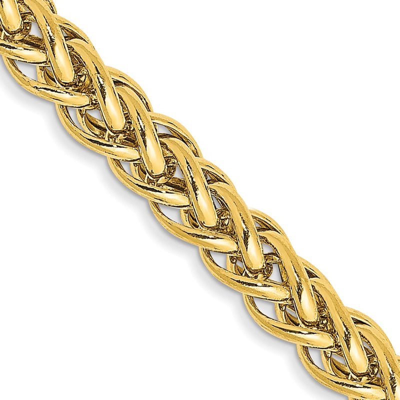 14K Yellow Gold 16 4.3mm Semi-Solid 3-Wire Wheat With Lobster Clasp Chain Necklace