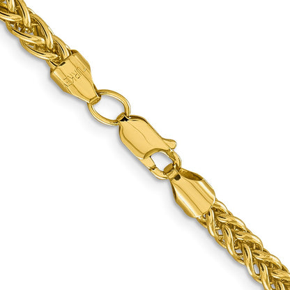 14K Yellow Gold 16 4.65mm Semi-Solid 3-Wire Wheat With Lobster Clasp Chain Necklace