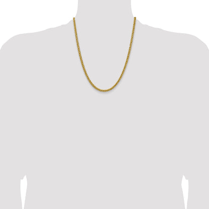 22 Inch 14K 20 4.65mm Semi-Solid 3-Wire Wheat With Lobster Clasp Chain Necklace
