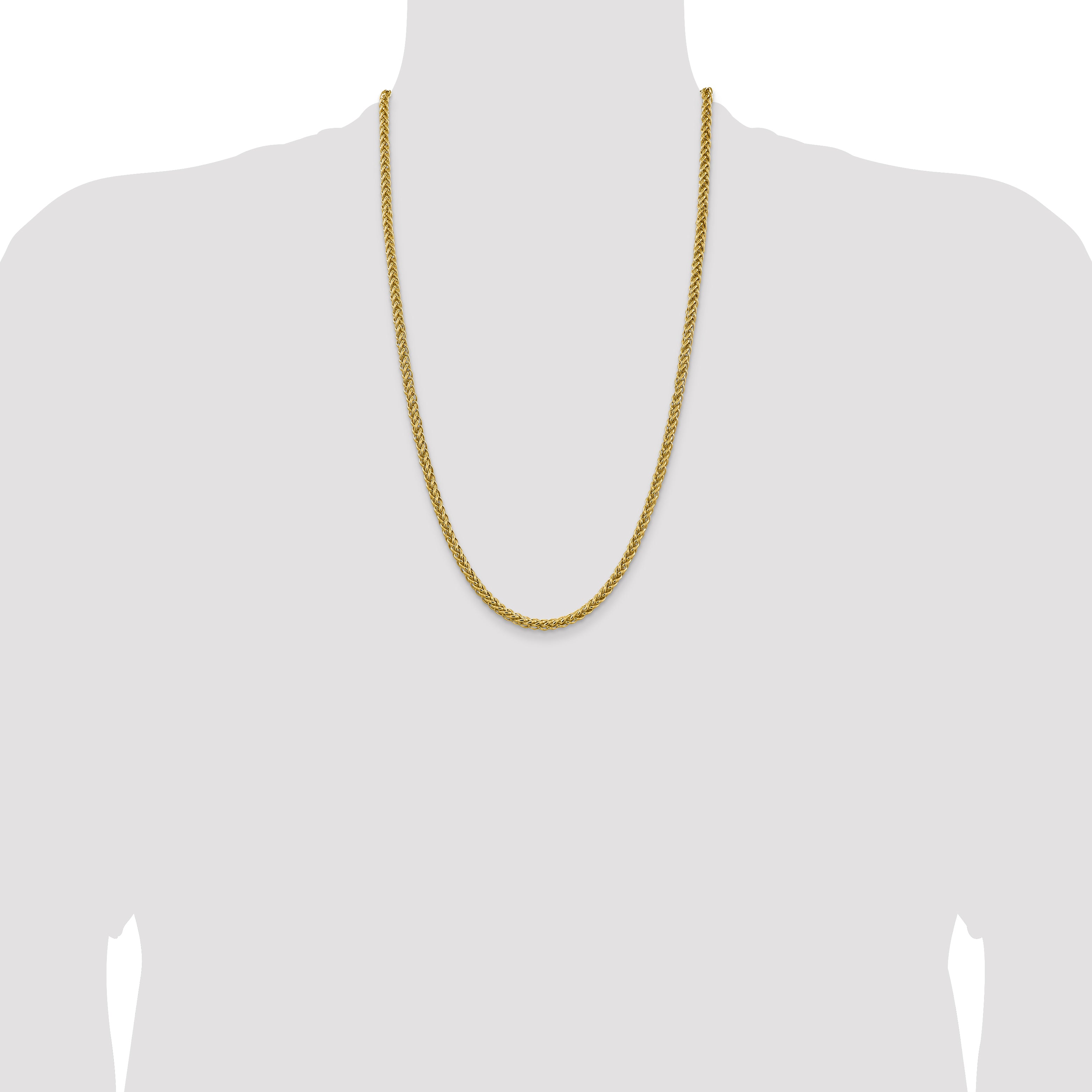 14K Yellow Gold 26 Inch 4.65mm Semi-Solid 3-Wire Wheat With Lobster Clasp Chain Necklace