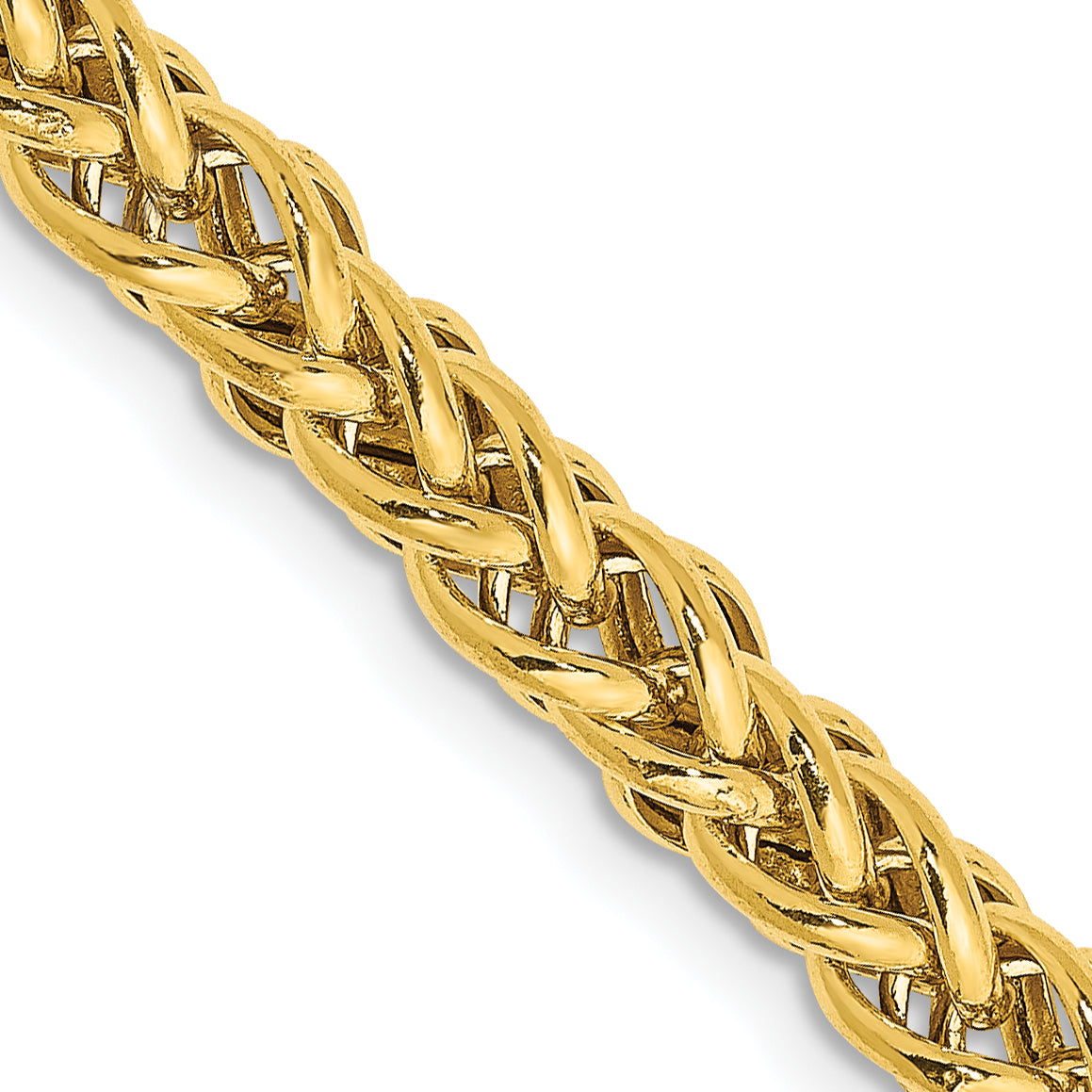 14K Yellow Gold 24 Inch 4.65mm Semi-Solid 3-Wire Wheat With Lobster Clasp Chain Necklace