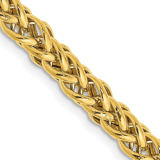 14K Yellow Gold 24 Inch 4.65mm Semi-Solid 3-Wire Wheat With Lobster Clasp Chain Necklace