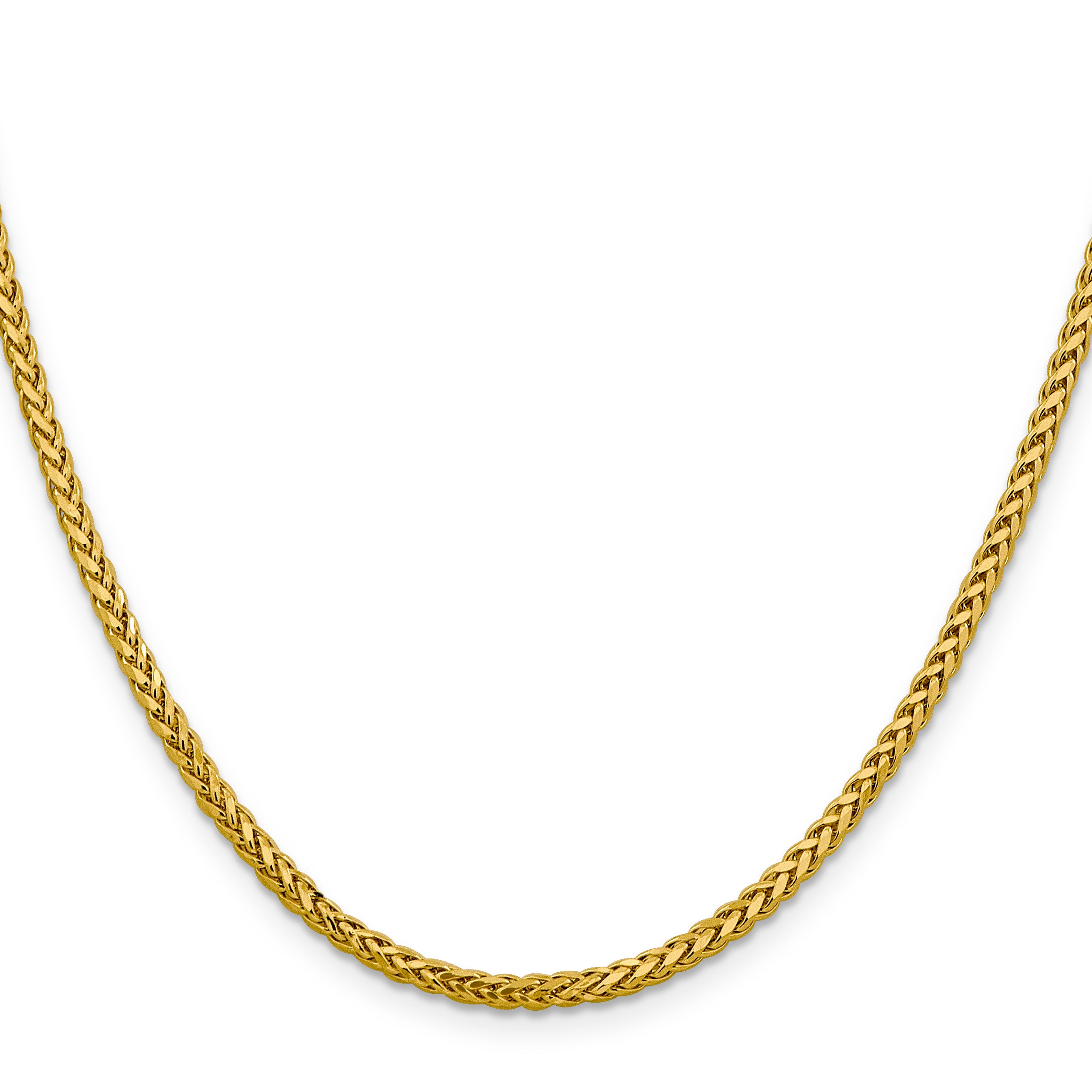 14K Yellow Gold 16 inch 2.5mm Semi-Solid Diamond-cut Wheat with Lobster Clasp Chain Necklace