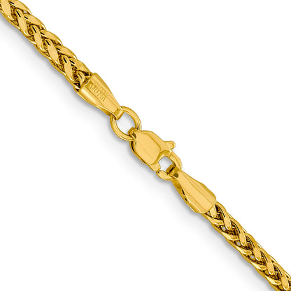 14K Yellow Gold 16 inch 2.5mm Semi-Solid Diamond-cut Wheat with Lobster Clasp Chain Necklace