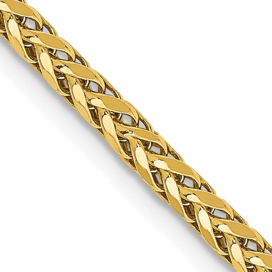 14K Yellow Gold 16 inch 2.5mm Semi-Solid Diamond-cut Wheat with Lobster Clasp Chain Necklace