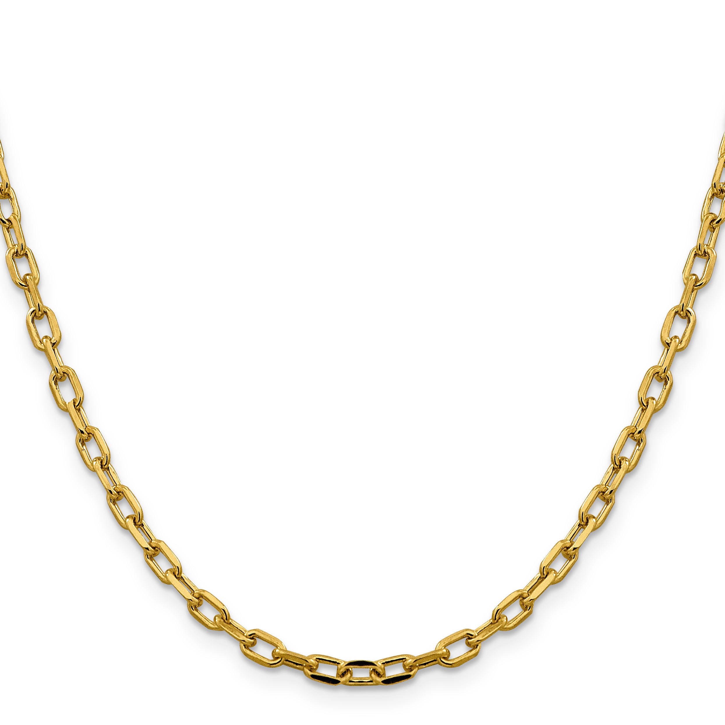 14K Yellow Gold 22 inch 3.7mm Semi-Solid Diamond-cut Open Link Cable with Lobster Clasp Chain Necklace
