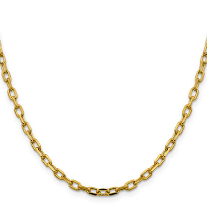 14K Yellow Gold 22 inch 3.7mm Semi-Solid Diamond-cut Open Link Cable with Lobster Clasp Chain Necklace