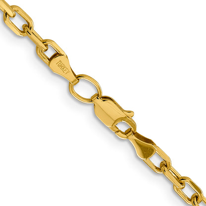 14K Yellow Gold 22 inch 3.7mm Semi-Solid Diamond-cut Open Link Cable with Lobster Clasp Chain Necklace