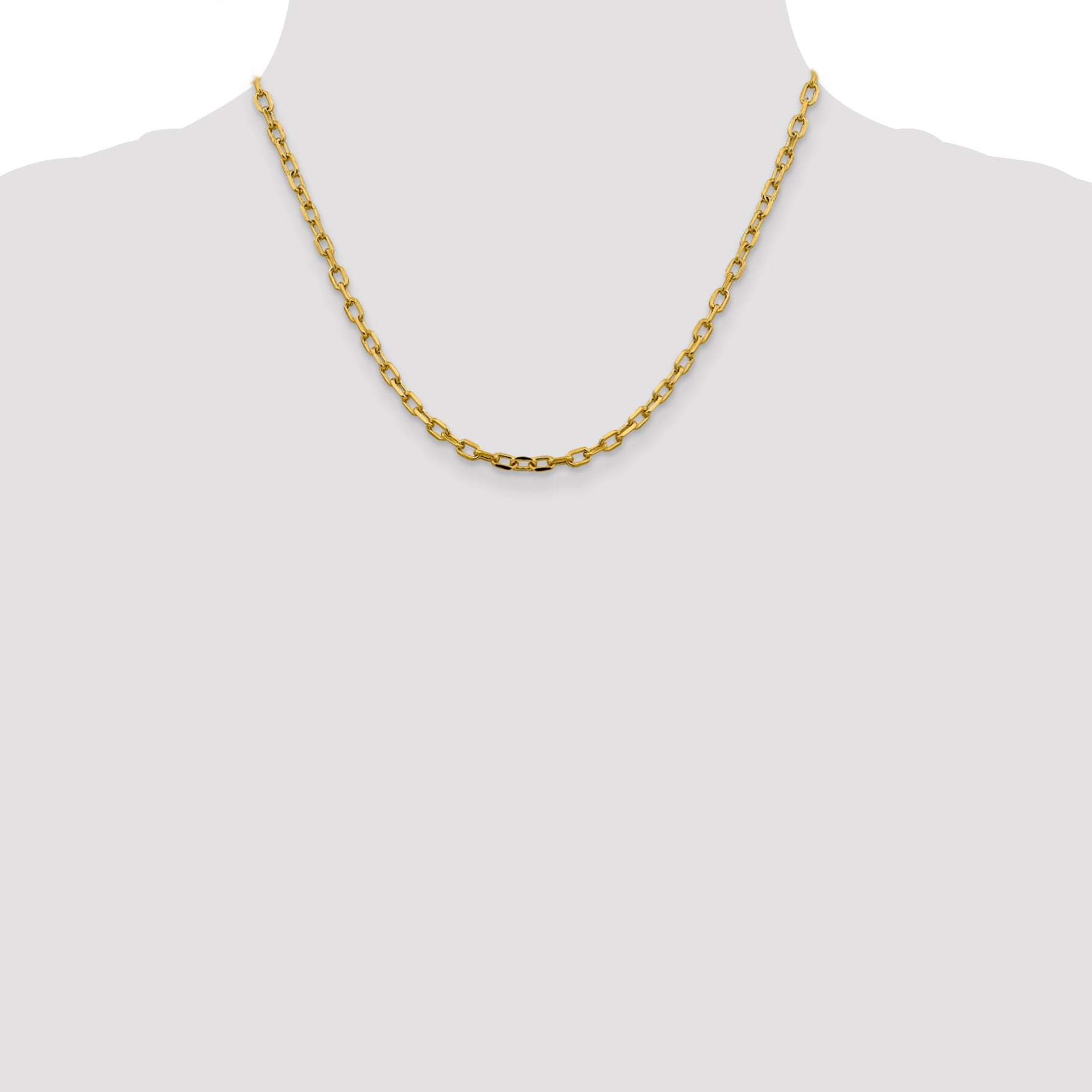 14K Yellow Gold  18 inch 3.7mm Semi-Solid Diamond-cut Open Link Cable with Lobster Clasp Chain Necklace
