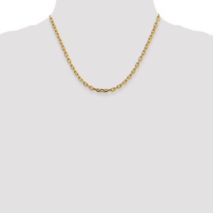 14K Yellow Gold  18 inch 3.7mm Semi-Solid Diamond-cut Open Link Cable with Lobster Clasp Chain Necklace