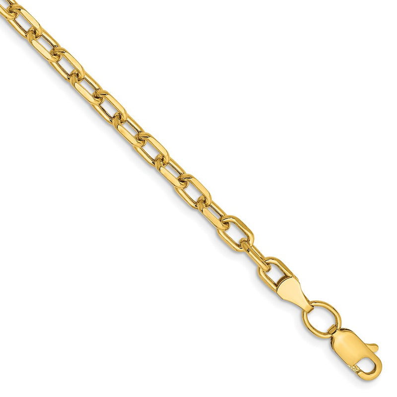 14k Yellow Gold 3.7mm Semi-solid D/C Open Link Cable Chain Bracelet