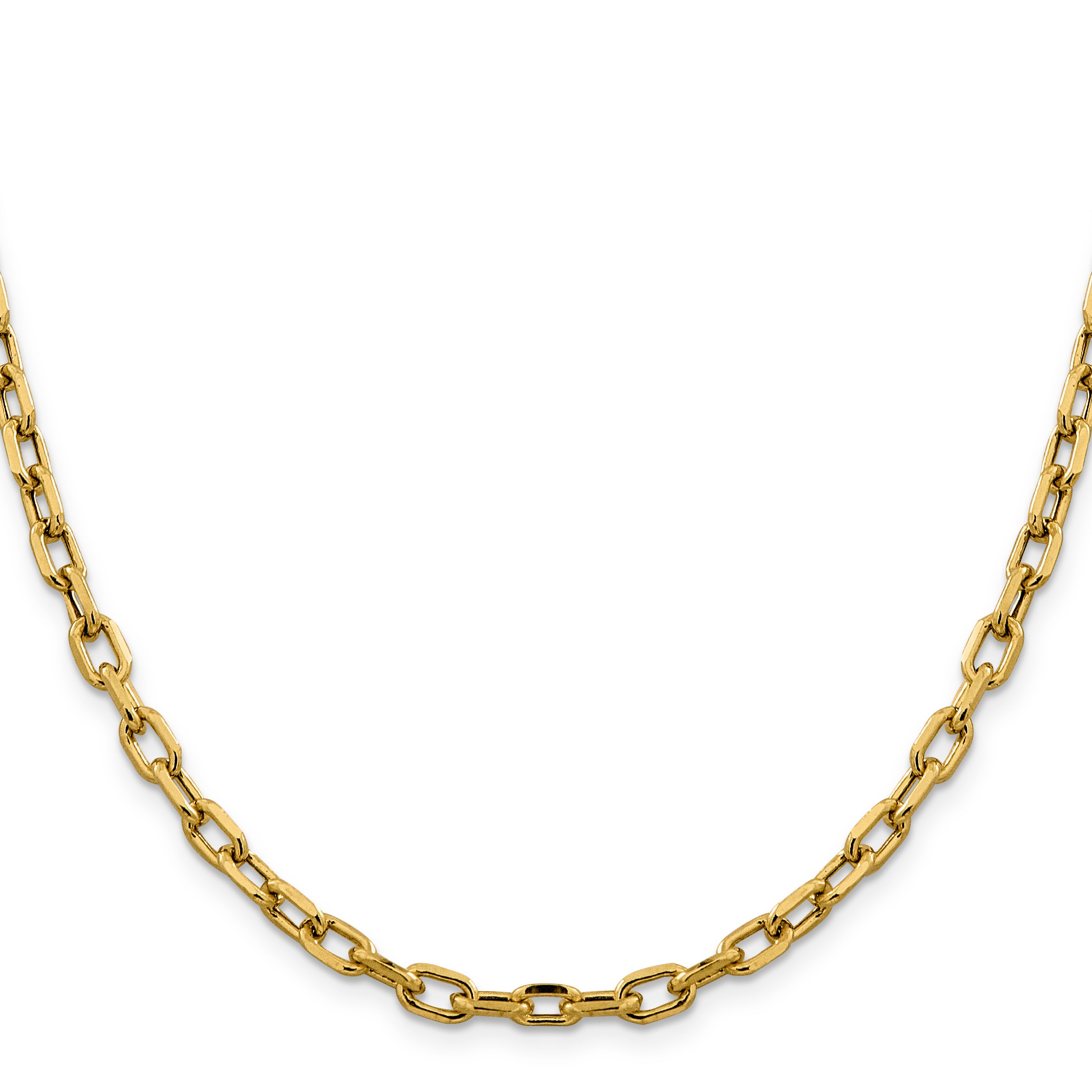 14K Yellow Gold 20 inch 4.9mm Semi-Solid Diamond-cut Open Link Cable with Lobster Clasp Chain Necklace