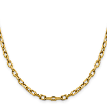 14K Yellow Gold 20 inch 4.9mm Semi-Solid Diamond-cut Open Link Cable with Lobster Clasp Chain Necklace