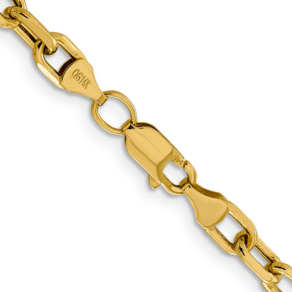 14K Yellow Gold 20 inch 4.9mm Semi-Solid Diamond-cut Open Link Cable with Lobster Clasp Chain Necklace