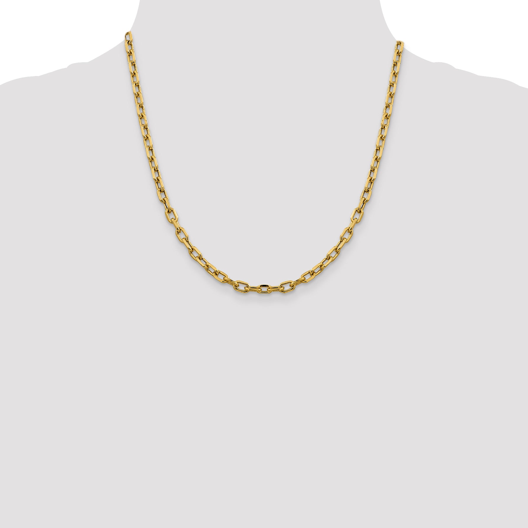 14K Yellow Gold 20 inch 4.9mm Semi-Solid Diamond-cut Open Link Cable with Lobster Clasp Chain Necklace